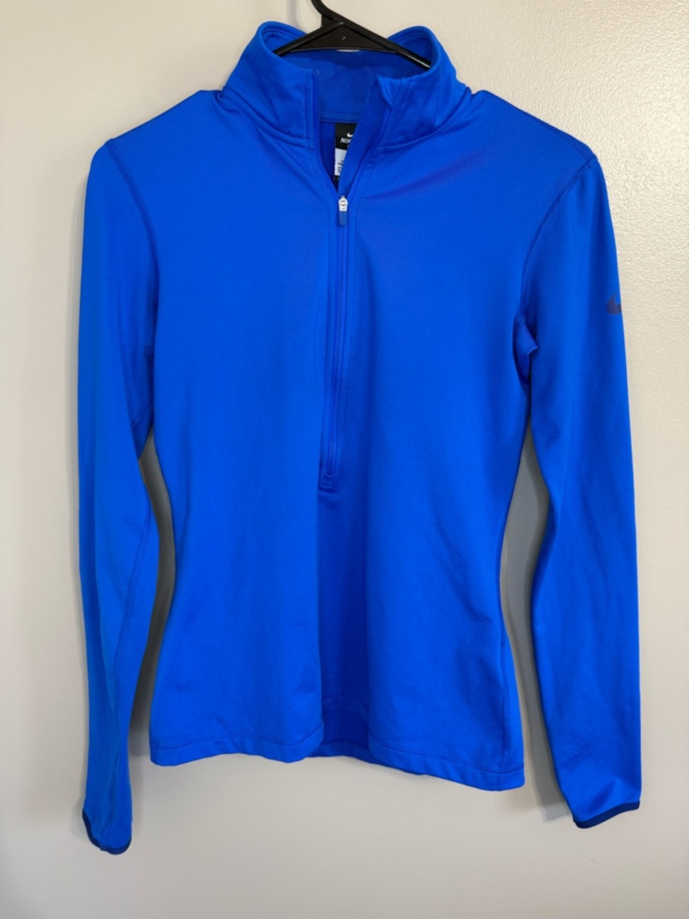 Nike Pro Blue Long Sleeve‎ Half-Zip Athletic Top Thumbholes Stretch Women's S